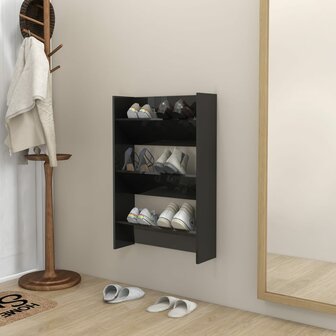 Wandschoenenkast 60x18x90 cm bewerkt hout hoogglans zwart 1