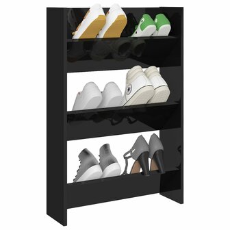 Wandschoenenkast 60x18x90 cm bewerkt hout hoogglans zwart 3