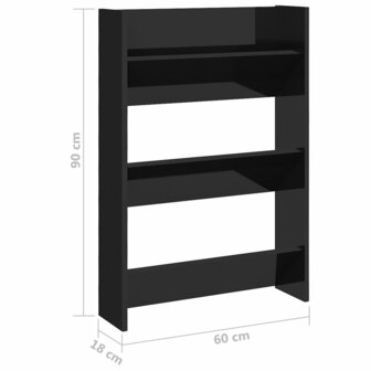 Wandschoenenkast 60x18x90 cm bewerkt hout hoogglans zwart 6