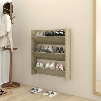 Wandschoenenkast 80x18x90 cm bewerkt hout sonoma eikenkleur 1