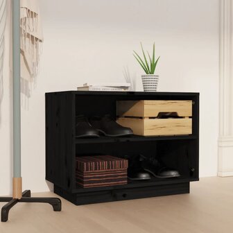 Schoenenkast 60x34x45 cm massief grenenhout zwart 1