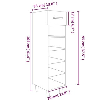 Schoenenkast 30x35x105 cm bewerkt hout gerookt eikenkleurig 9