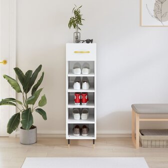 Schoenenkast 30x35x105 cm bewerkt hout hoogglans wit 1