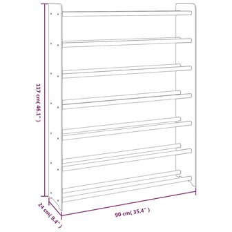 Schoenenrek 90x24x117 cm bewerkt hout grijs 6