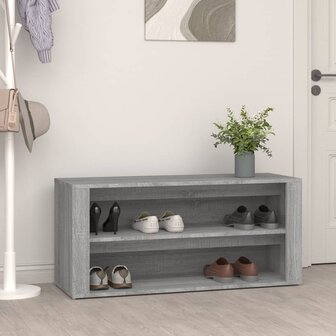 Schoenenrek 100x35x45 cm bewerkt hout betongrijs 1