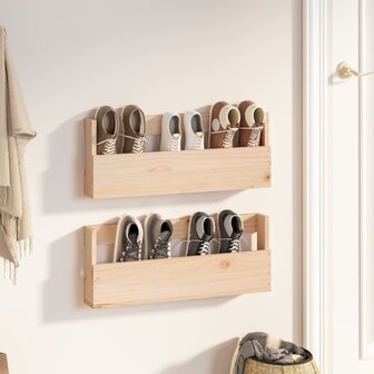Wandschoenenrekken 2 st 59x9x23 cm massief grenenhout 1