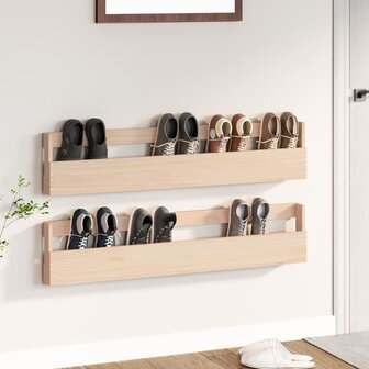 Wandschoenenrekken 2 st 110x9x23 cm massief grenenhout 1