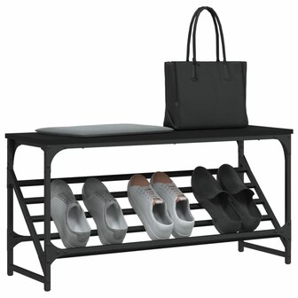 Schoenenrek 90x30x45 cm bewerkt hout zwart 3