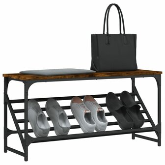 Schoenenrek 90x30x45 cm bewerkt hout gerookt eikenkleurig 3