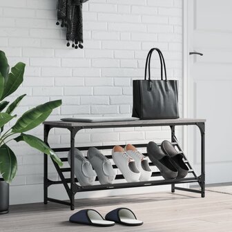 Schoenenrek 90x30x45 cm bewerkt hout grijs sonoma eikenkleurig 1