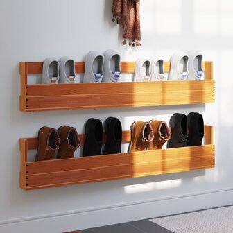 Schoenenrekken 2 st 110x8,5x23,5 cm massief grenenhout wasbruin 1