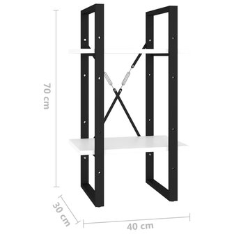 Boekenkast met 2 schappen 40x30x70 cm bewerkt hout wit 7