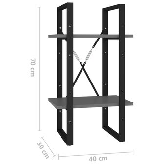 Boekenkast met 2 schappen 40x30x70 cm bewerkt hout grijs 7