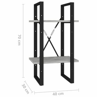Boekenkast met 2 schappen 40x30x70 cm bewerkt hout betongrijs 7