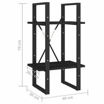 Boekenkast met 2 schappen 40x30x70 cm massief grenenhout zwart 8