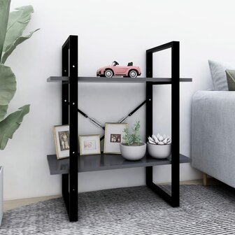 Boekenkast met 2 schappen 60x30x70 cm bewerkt hout grijs 1