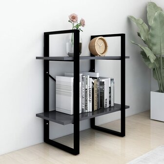 Boekenkast met 2 schappen 60x30x70 cm bewerkt hout grijs 3