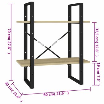 Boekenkast met 2 schappen 60x30x70 cm bewerkt hout sonoma eiken 7