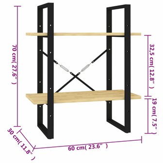 Boekenkast met 2 schappen 60x30x70 cm massief grenenhout 8