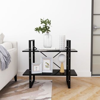 Boekenkast met 2 schappen 80x30x70 cm spaanplaat zwart 6