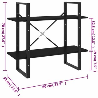Boekenkast met 2 schappen 80x30x70 cm spaanplaat zwart 7