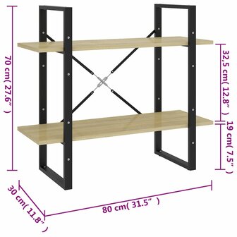 Boekenkast met 2 schappen 80x30x70 cm spaanplaat sonoma eiken 7