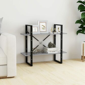 Boekenkast met 2 schappen 80x30x70 cm spaanplaat betongrijs 1