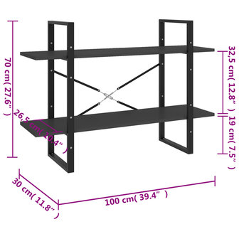Boekenkast met 2 schappen 100x30x70 cm spaanplaat grijs 7