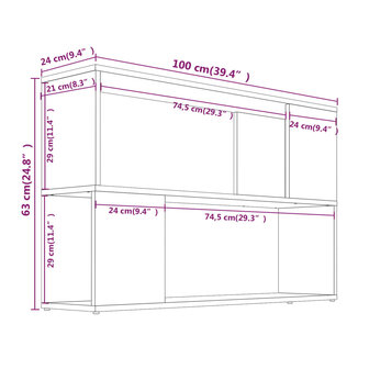 Boekenkast 100x24x63 cm bewerkt hout gerookt eikenkleurig 7
