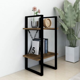 Boekenkast 2-laags 40x30x70 cm bewerkt hout bruin eikenkleur 3