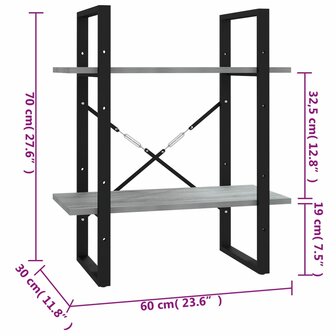 Boekenkast 60x30x70 cm bewerkt hout grijs sonoma eikenkleurig 7