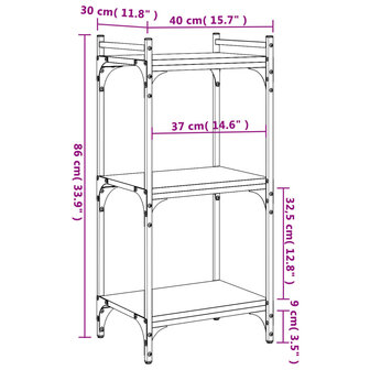 Boekenkast 3-laags 40x30x86 cm bewerkt hout gerookt eikenkleur 9