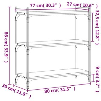 Boekenkast 3-laags 80x30x86 cm bewerkt hout zwart 9