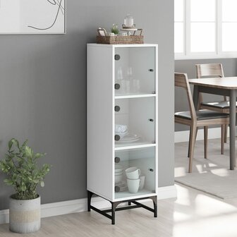 Hoge kast met glazen deuren 35x37x120 cm wit 3