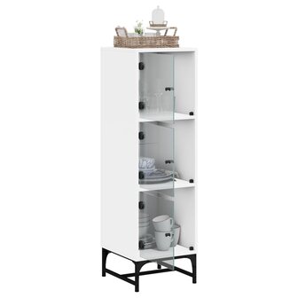 Hoge kast met glazen deuren 35x37x120 cm wit 5