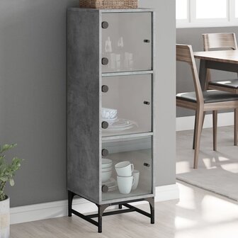 Hoge kast met glazen deuren 35x37x120 cm betongrijs 1