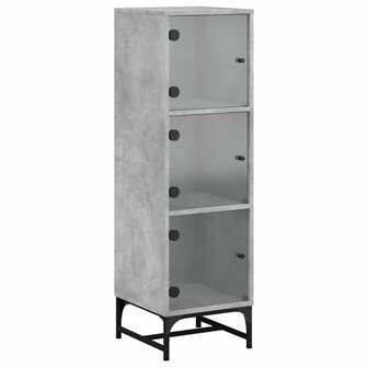 Hoge kast met glazen deuren 35x37x120 cm betongrijs 2