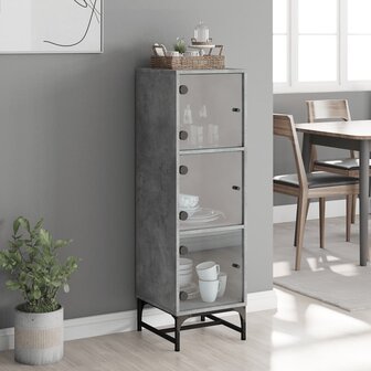 Hoge kast met glazen deuren 35x37x120 cm betongrijs 3