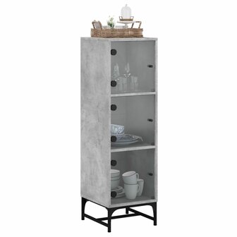 Hoge kast met glazen deuren 35x37x120 cm betongrijs 4