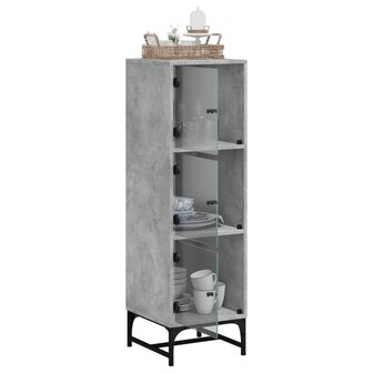 Hoge kast met glazen deuren 35x37x120 cm betongrijs 5