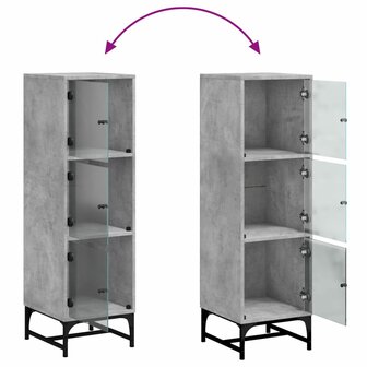 Hoge kast met glazen deuren 35x37x120 cm betongrijs 9