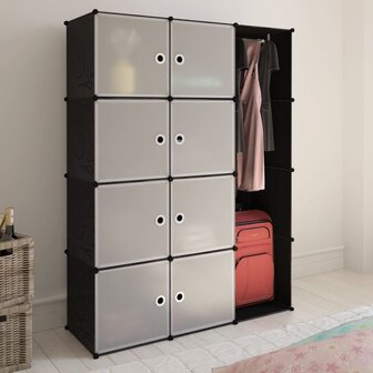 Kast met 9 vakken modulair 109x36,5x143 cm zwart en wit  1