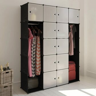 Kast modulair met 14 vakken 37x146x180,5 cm zwart en wit 1