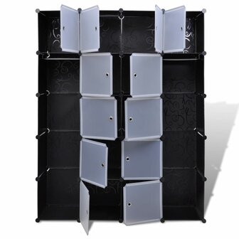 Kast modulair met 14 vakken 37x146x180,5 cm zwart en wit 4