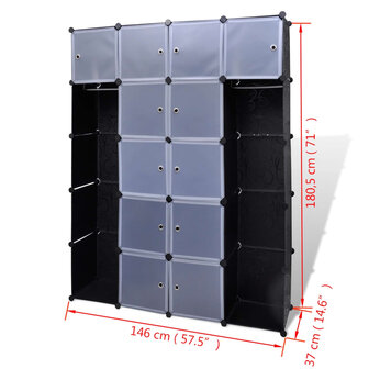 Kast modulair met 14 vakken 37x146x180,5 cm zwart en wit 6