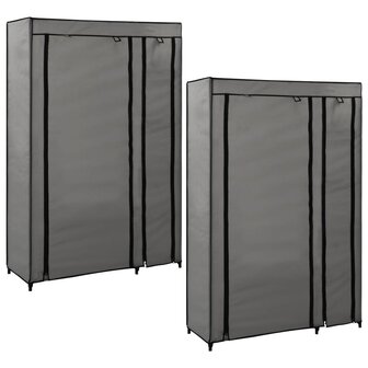 Kledingkasten opvouwbaar 2 st 110x45x175 cm stof grijs 1