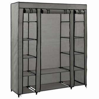 Kledingkast met vakken en stangen 150x45x176 cm stof grijs 1
