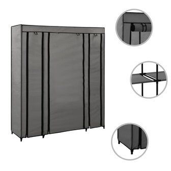 Kledingkast met vakken en stangen 150x45x176 cm stof grijs 3
