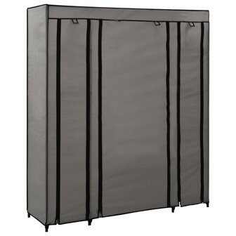 Kledingkast met vakken en stangen 150x45x176 cm stof grijs 4