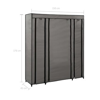 Kledingkast met vakken en stangen 150x45x176 cm stof grijs 7